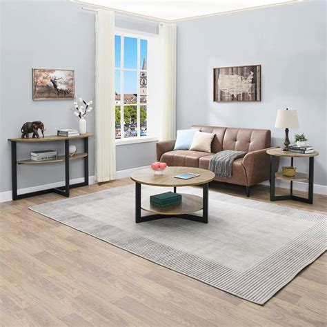 353 Round Coffee Table With 2 Tier Storage Farmhouse Living Room Cocktail Table With Black