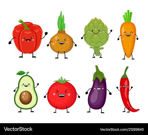 Funny Cartoon Set Of Different Vegetables Smiling Vector Image