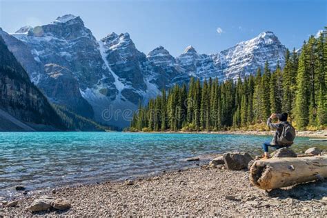 Moraine Lake Rockpile Trail In Summer Sunny Day Banff National Park