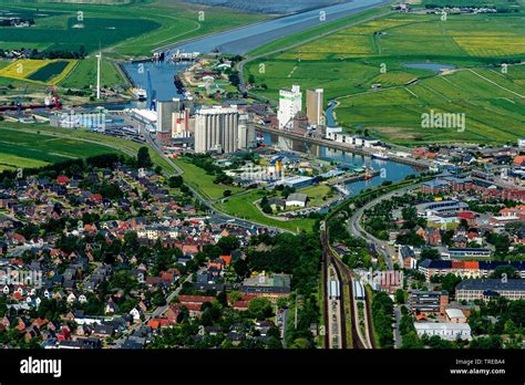 Aerial View To Town With Husumer Au Germany Schleswig Holstein