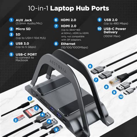 Aestoria Windows Usb C Docking Station Dual Monitor Laptop Docking Station 2 Hdmi Ports Usbc