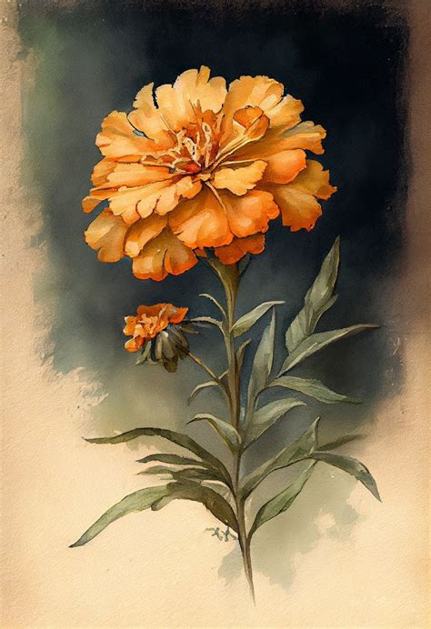 Watercolor Marigold Print Marigold Poster Marigold Painting Etsy