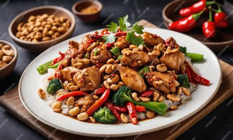 Premium Photo Kung Pao Chicken Gong Bao Ji Ding Stirfried Chicken With Peanuts