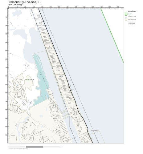 Zip Code Wall Map Of Ormond By The Sea Fl Zip Code Map Not Laminated