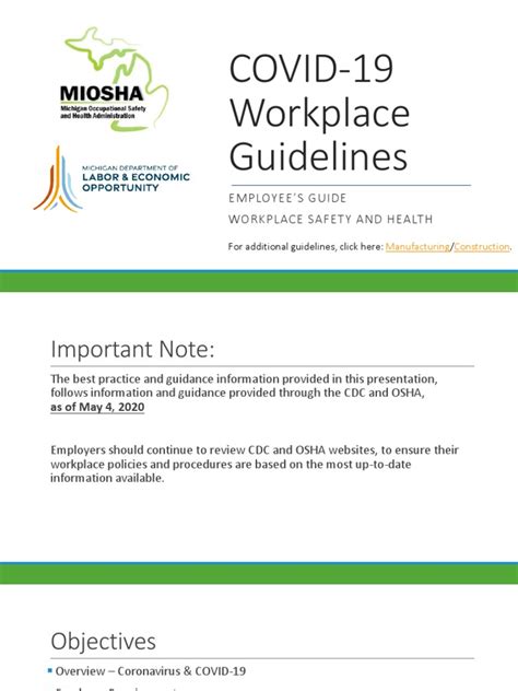 MIOSHA Guidelines For Employees As People Return To Work | PDF ...