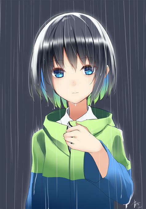 Safebooru 1girl Bangs Black Hair Blue Eyes Blue Hair Blue Jacket Closed Mouth Collared Shirt