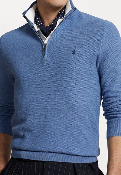 Polo Ralph Lauren Mesh Knit Cotton Quarter Zip Jumper Maglione Blue