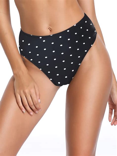 Relleciga Women S Black Polka Dot High Cut High Waisted Bikini Bottom