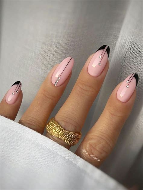 Geometric Black French Tips French Manicure Nails Oval Nails French