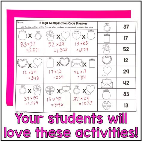 Valentine S Day Math 2 Digit Multiplication Color By Number 2 Digit By 2 Digit Chloe