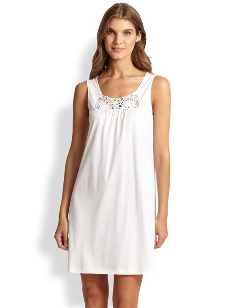 Hanro Queen Pima Cotton Knit Tank Gown In White Lyst