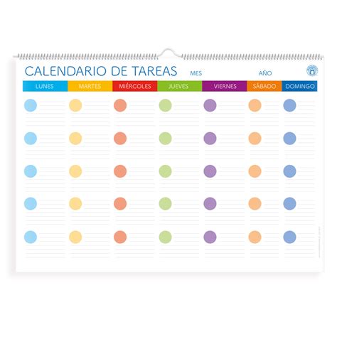 Calendario Tareas Espiral Colores Masterwise