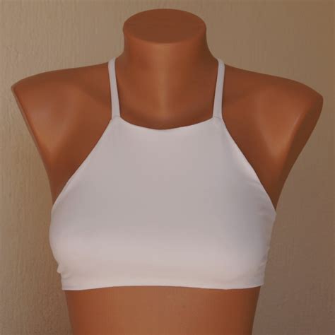 White Halter Bikini Top High Neck Festival Swimwear Swimsuit Plus Size Bathing Suits Crop Top