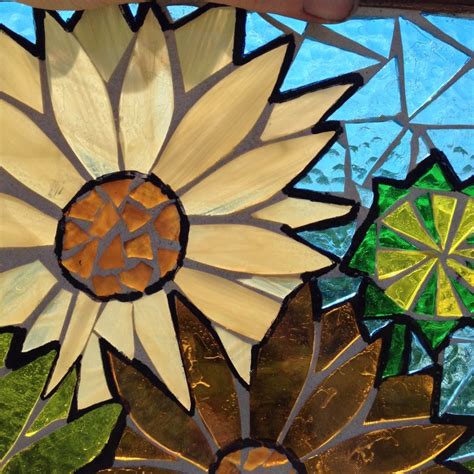 Mosaic Sunflower Stained Glass Panel For Window Yellow Floral Etsy