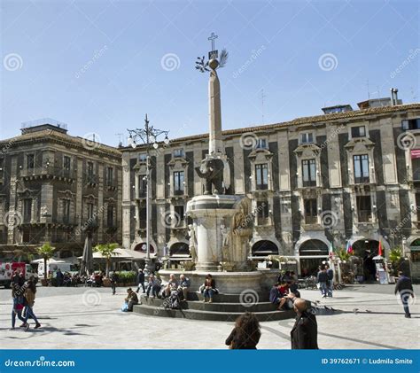 Piazza Del Duomo In Catania With Elephant Statue Editorial Photo