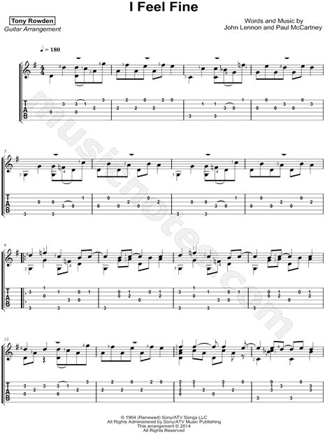 Tony Rowden I Feel Fine Guitar Tab In G Major Download And Print