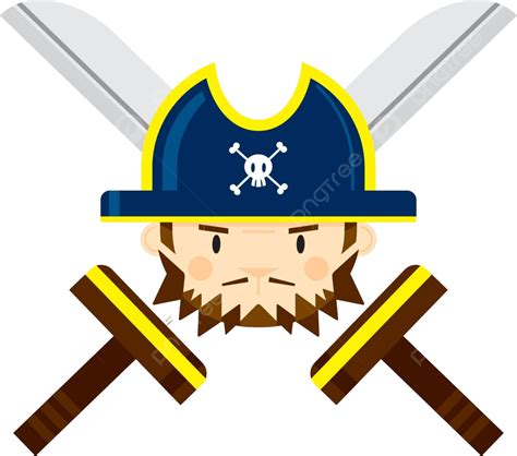 Cartoon Pirate Captain With Crossed Swords Cute Piracy Cartoon Vector