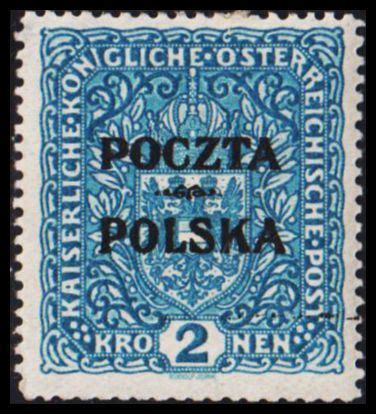 1919 POLSKA POCZTA POLSKA ÖSTERREICH 2 KRONEN Hinged 1919 Poland