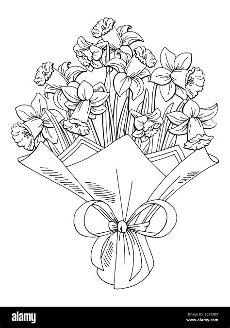 Narcissus Flower Graphic Black White Isolated Bouquet Sketch