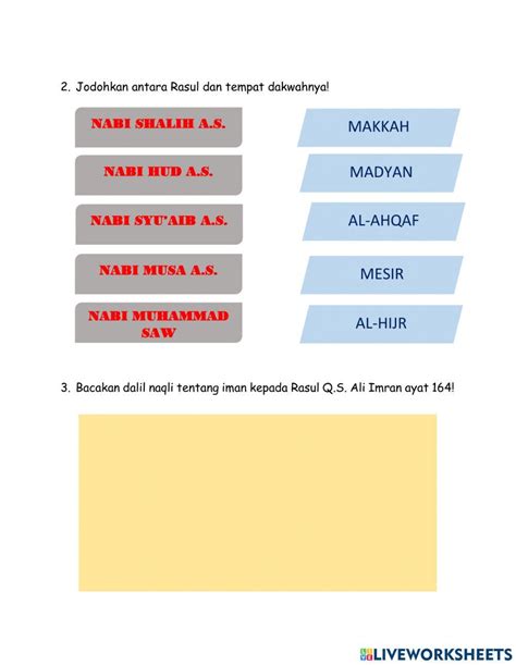 Iman Kepada Rasul Allah Swt Worksheet Live Worksheets