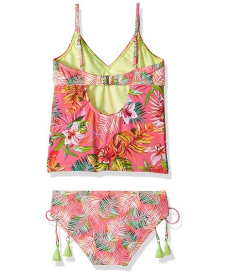 Big Girls V Neck Tankini Swimsuit Top And Side Tie Bikini Bottom Set