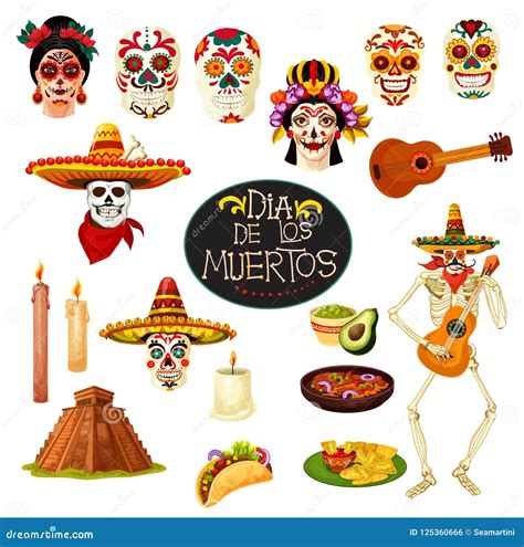 Dia De Los Muertos Symbols. Vector Greeting Card Stock Vector ...