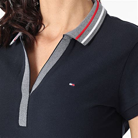 Tommy Hilfiger Robe Polo Femme Tipping Slim 0502 Bleu Marine