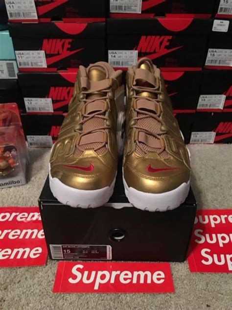 DS Supreme X Nike Air More Uptempo Gold Sz 15 W Receipt Kixify