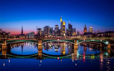 Frankfurt Germany Water Reflection 4K Wallpaper • GamePhD