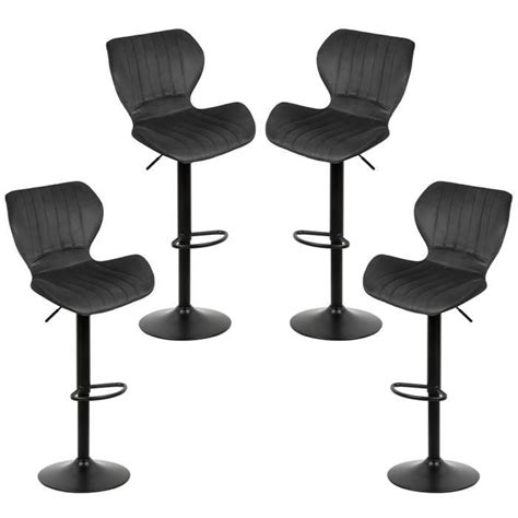 HUOLE 4pcs Tabouret de Bar Noir Industriel Hauteur Réglable Chaise de