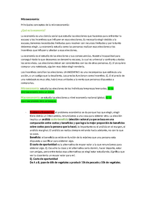 Resumen Microeconomia Microeconomía Principales conceptos de la