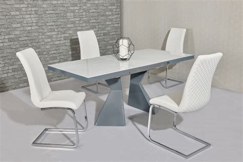 White Glass Grey Gloss Dining Table 4 White Chairs Homegenies