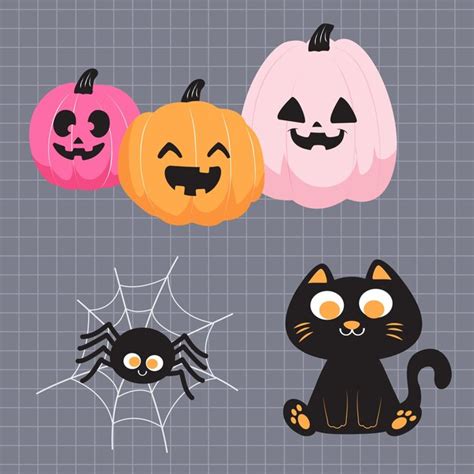 Premium Vector Halloween Set With Cute Cartoon Characters Vector