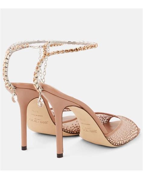 Jimmy Choo Saeda 100 Crystal Embellished Sandals In Pink Lyst