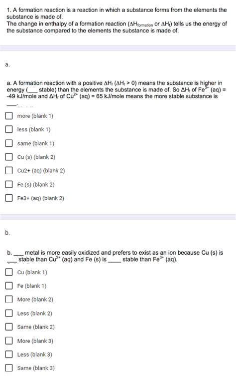 Solved 1. A formation reaction is a reaction in which a | Chegg.com