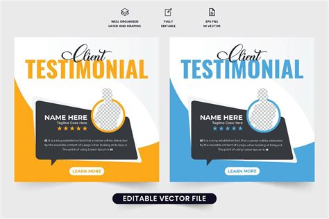 Client Testimonial And Review Template Vector With Yellow And Blue