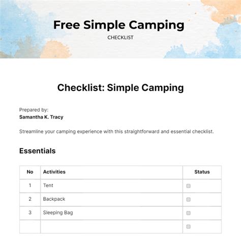 Free Simple Camping Checklist - Edit Online & Download | Template.net