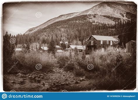 Black and White Sepia Vintage Photo of Old Western Wooden Buildings in ...