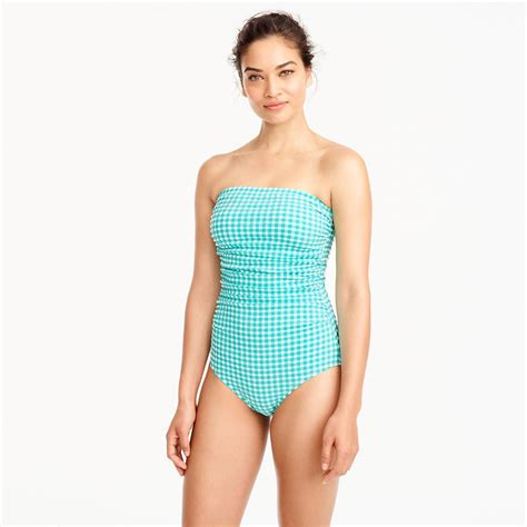 J Crew Womens Long Torso Gingham Ruched Bandeau One Piece Swimsuit