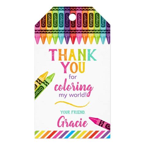 Colorful Crayon Birthday Thank You Favor T Tags Zazzle Crayon