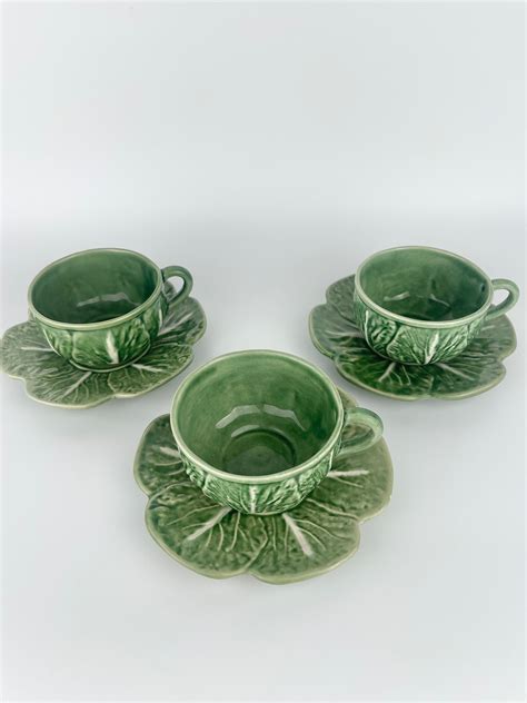 BORDALLO PINHEIRO Cabbage Green Teacup Saucer Set Of 3 Etsy