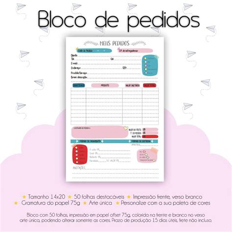 Bloco De Pedidos Folhas Elo Produtos Especiais