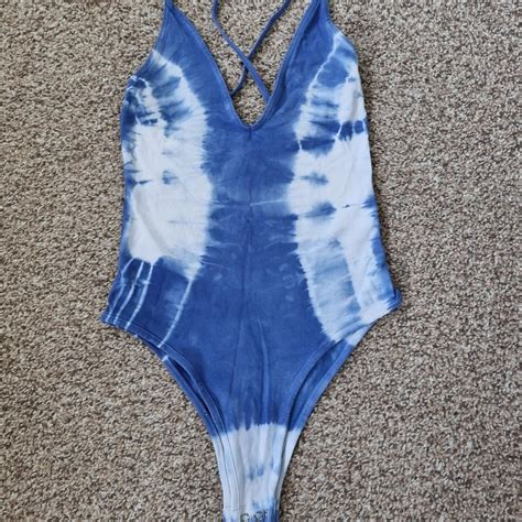 Blue And White Tie Dye Body Suit From Topshop Depop