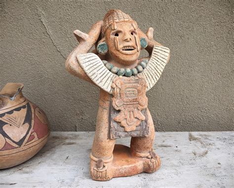 Vintage Mexican Folk Art Pre Colombian Reproduction Statue Mayan Or