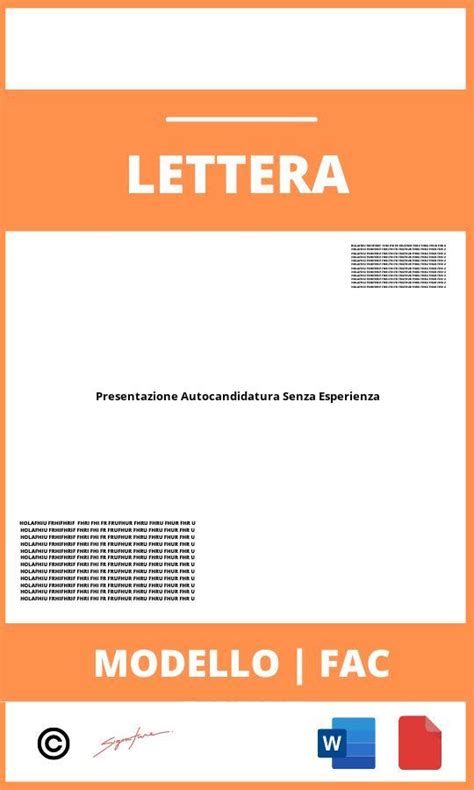 Esempio Lettera Di Presentazione Autocandidatura Senza Esperienza