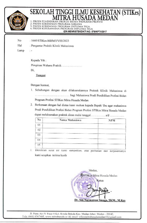 Surat Pengantar Praktik Klinik Mahasiswa Prodi Prodi Pendidikan Profesi