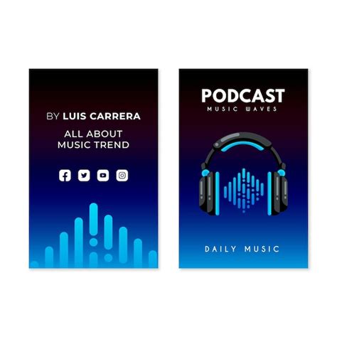 Tarjetas De Visita Verticales De Podcast Plano Vector Premium