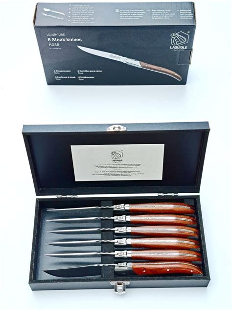 Laguiole 6x Luxury Steak Knives Rose Wood Style De Table Knife