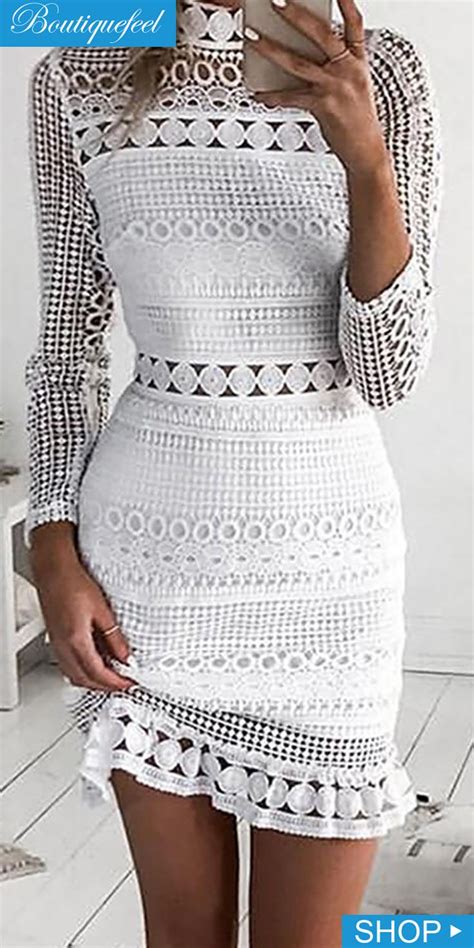 Elegant Crochet Lace Hollow Out Sheath Dress