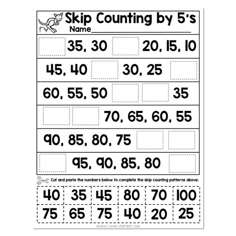 Skip Counting - Number Line Worksheet 2 - Skip Counting by 5 - Lucky Little Learners